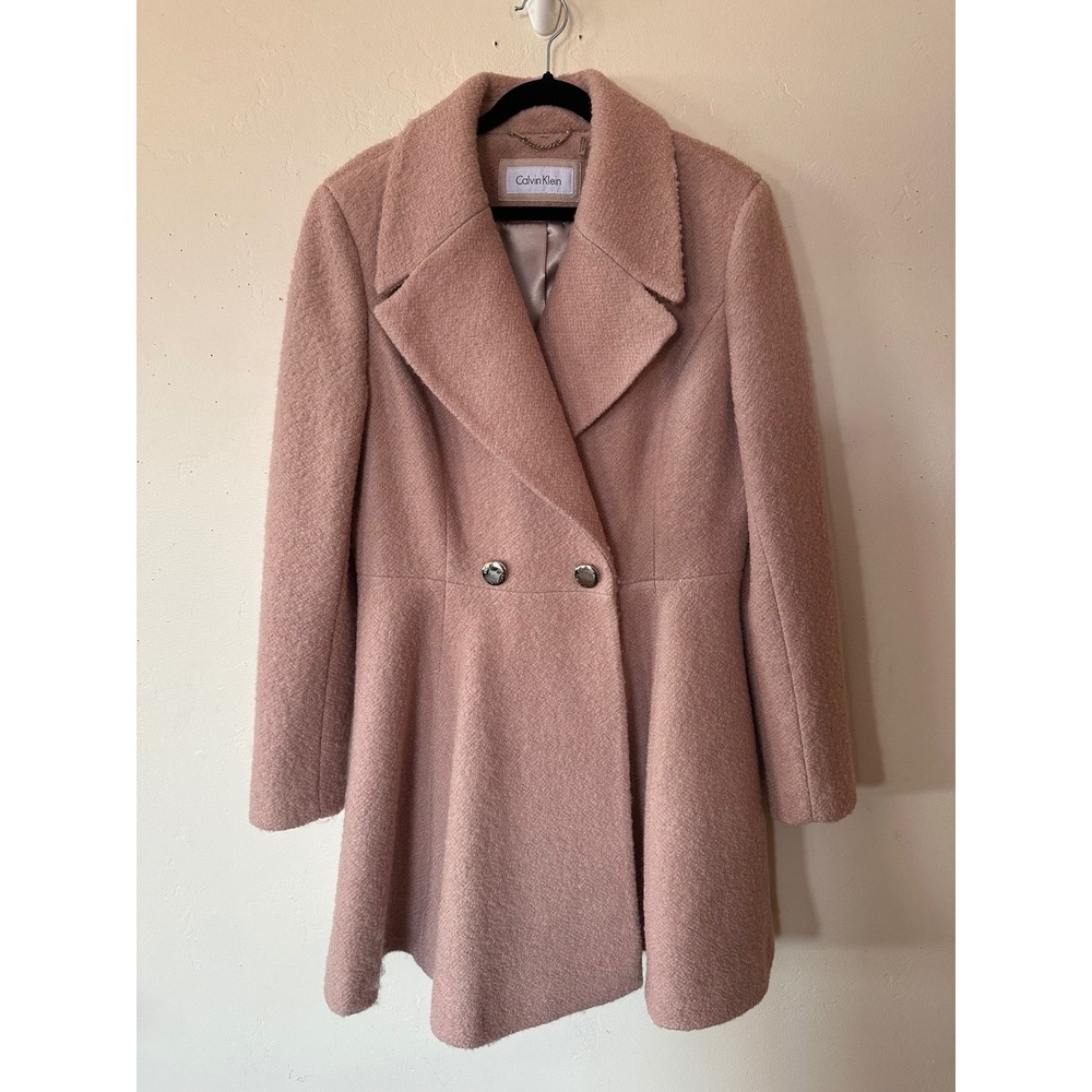 Calvin Klein Womens Dusty Rose Pink Fit and Flare Double Breasted Peacoat Coat - Picture 1 of 16
